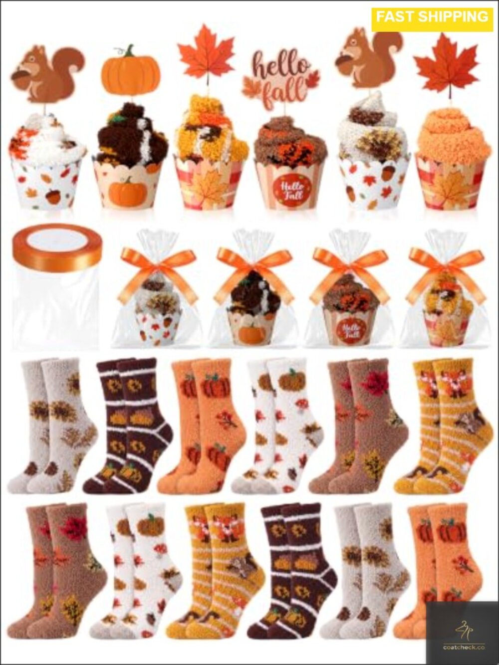 12 Pairs Fuzzy Socks Gift Set Coral Fleece Fall Thanksgiving Party Favors